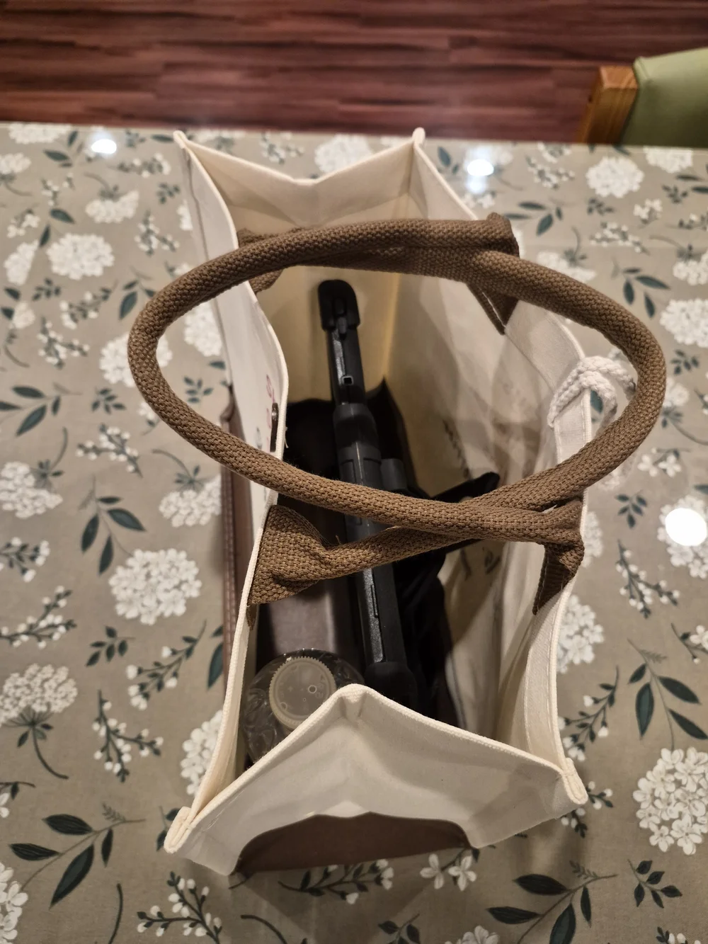 Canvas Tote Bag - Cream with Brown Accents